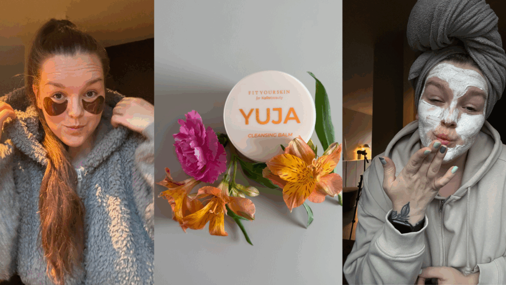 Jente med øyemasker, Yuja oljerens og jente med deilig ansiktsmaske.
KaRe Beauty hudpleie.