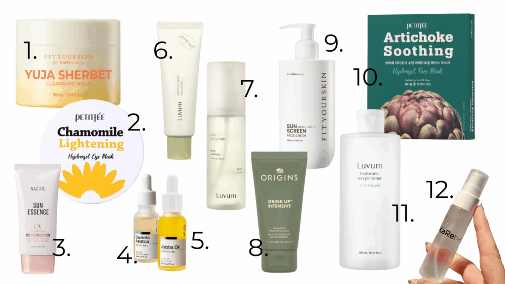 Sommer hudpleie. Syden, Kare, Koreansk hudpleie, Toner, Serum, Solskade, Solskadet hud, solhud, solkrem, ren solkrem. Ansiktsmaske.